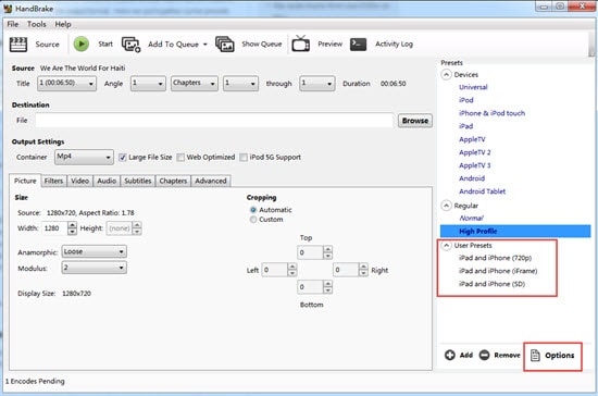 Customize Handbrake iPhone/iPad Presets