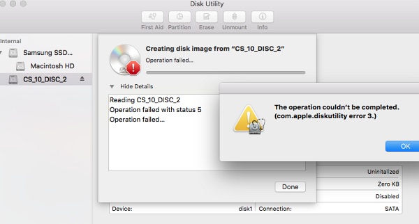 osx copy cd to iso ignore errors