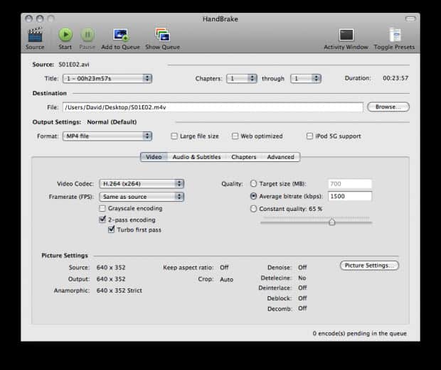 handbrake settings for ipad 2