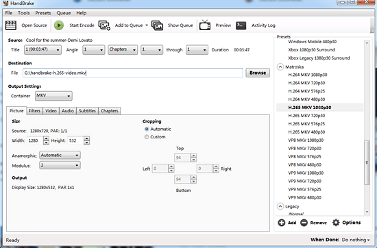 handbrake mp4 to hevc