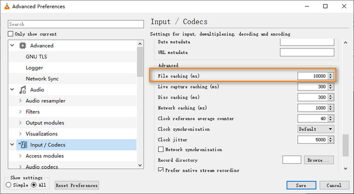 Increase cache value to fix VLC 4k lagging/stuttering