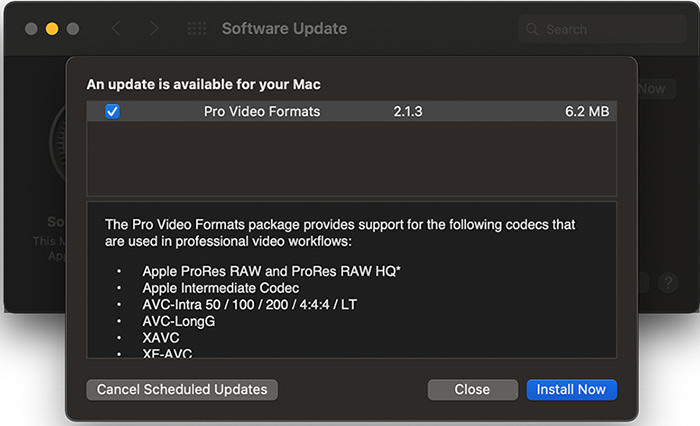 Install Pro Video Formats for ProRes Raw