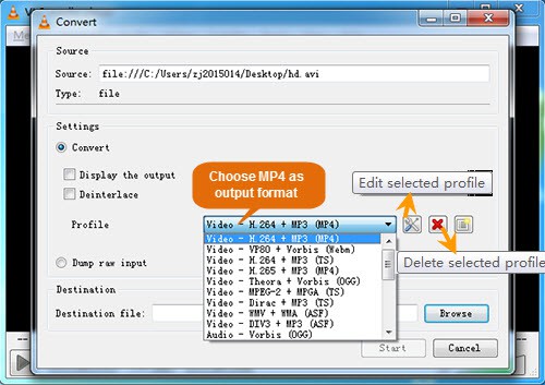 convert mp4 video to amv video using vlc