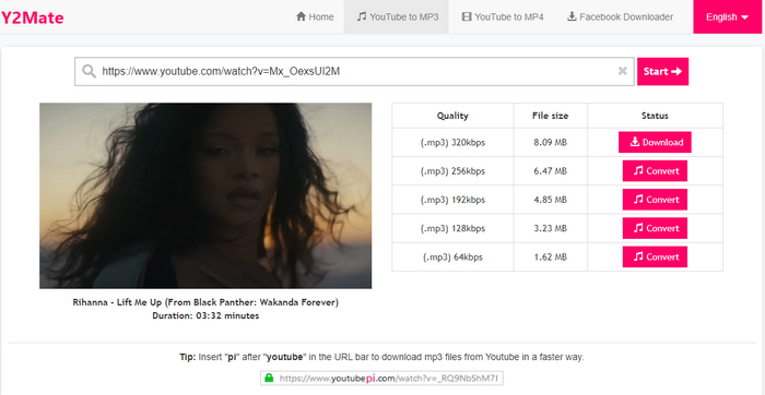 Online YouTube to MP3 downloader - Y2Mate