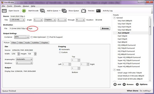 handbrake mp4 only creates 10 minutes