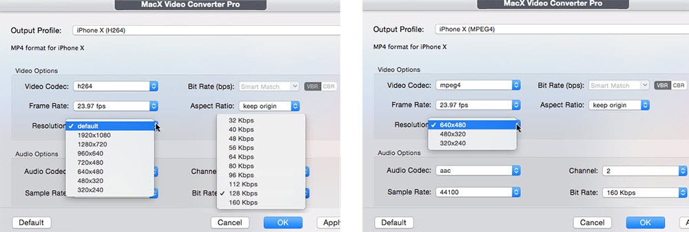 codec, bitrate for mac video from iphone