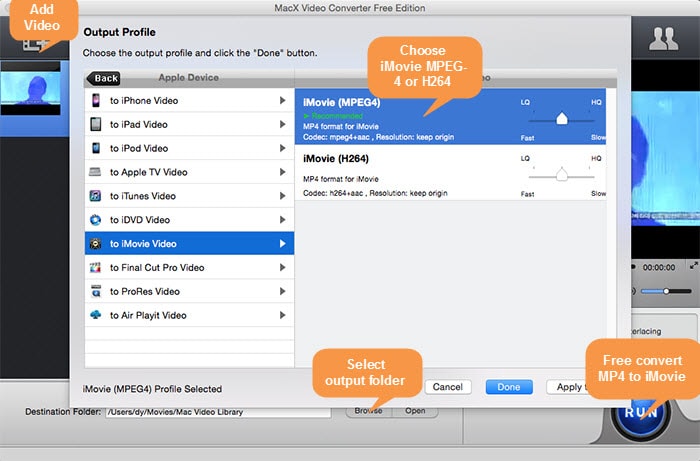 free convert MP4 to iMovie MPEG-4/H264