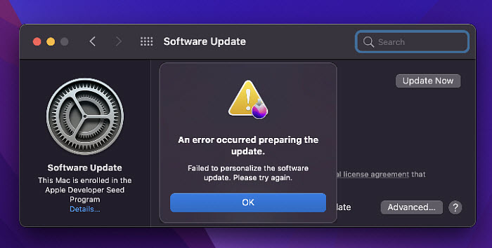 macOS 13 Ventura installation failed ownership